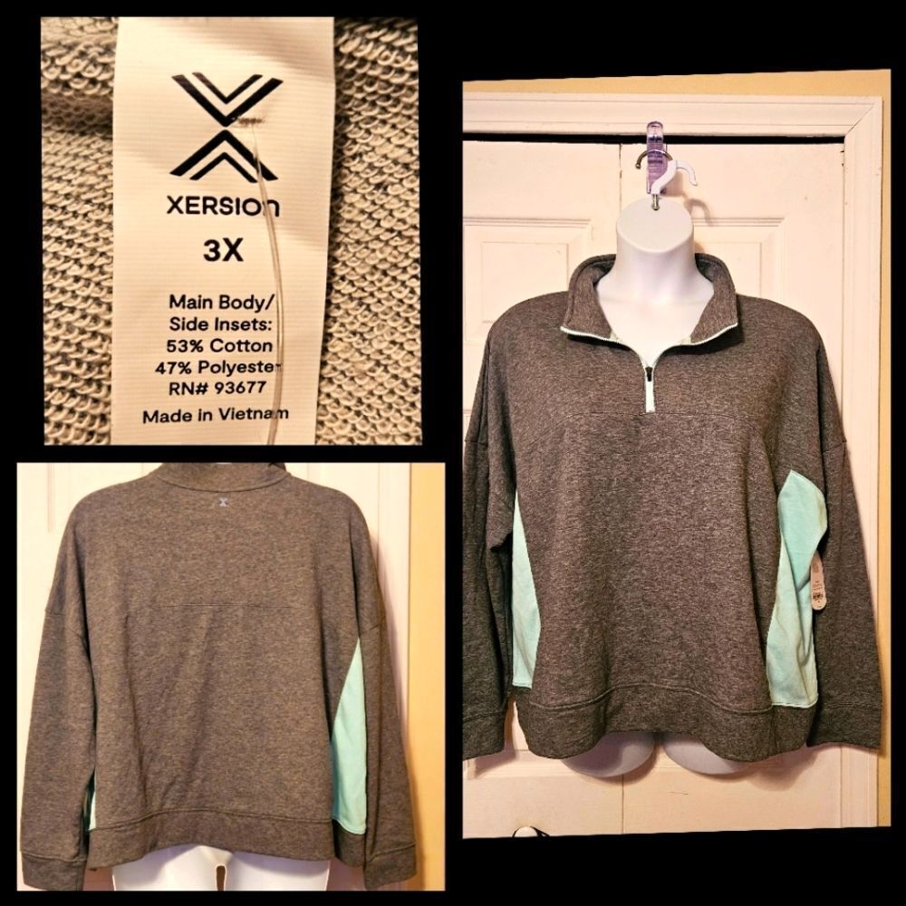 #421 Xersion Heather Grey/turquoise half zip Pullover
